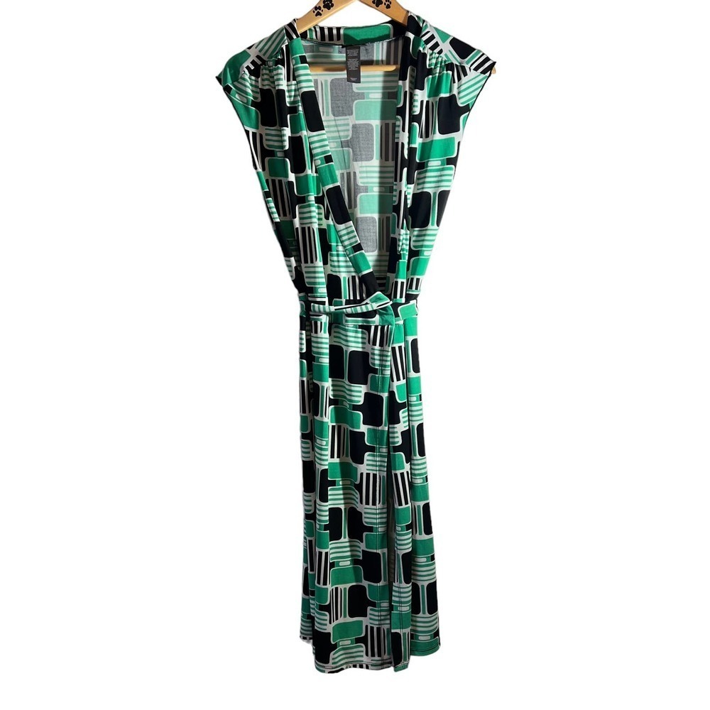 Bisou Bisou Womens Geo Green Large Wrap Dress fits Large